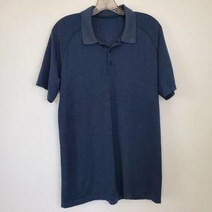 Lululemon Live In Practice Mens Polo Shirt Size Large Blue Casual Comfort Career
